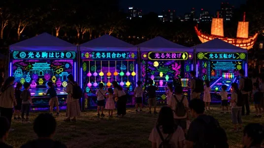 光る縁日ゲームを楽しむ様子